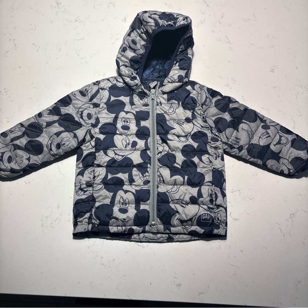 GAP Disney Mickey Mouse Hooded Puffer Jacket Navy Toddler Boys 2T